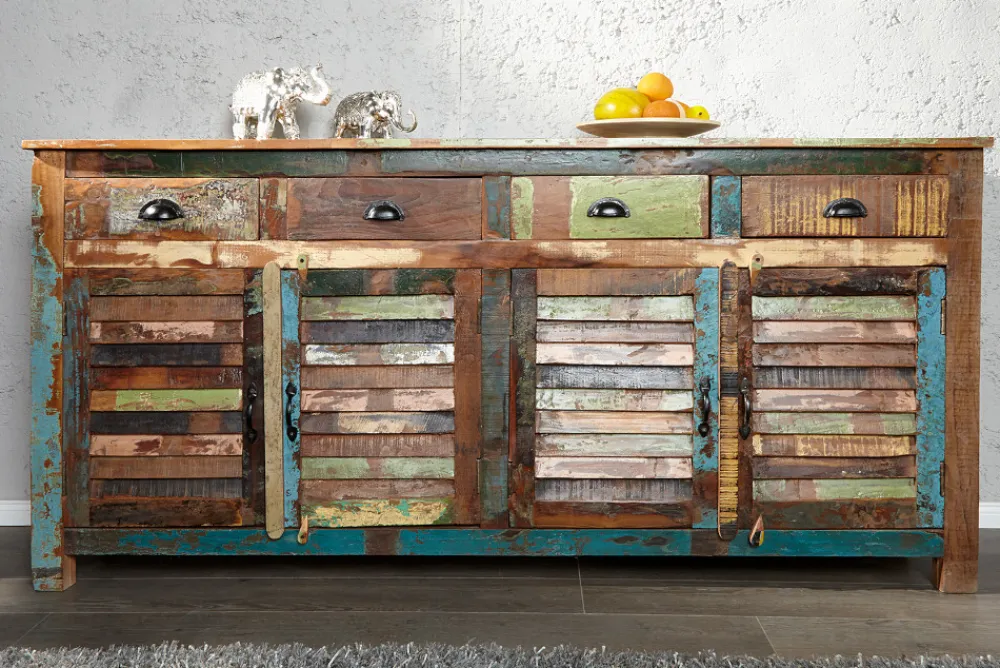 Riess-Ambiente Mehr...|Sideboards & Kommoden > Einzigartiges Sideboard JAKARTA 160cm bunt recyceltes Massivholz aus Fischerbooten