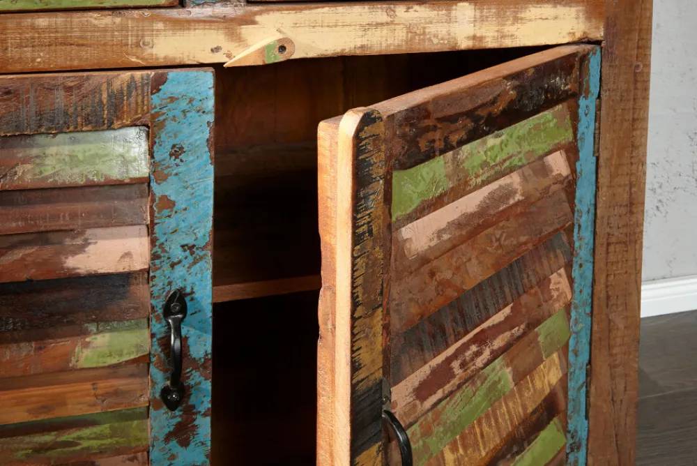Riess-Ambiente Mehr...|Sideboards & Kommoden > Einzigartiges Sideboard JAKARTA 160cm bunt recyceltes Massivholz aus Fischerbooten