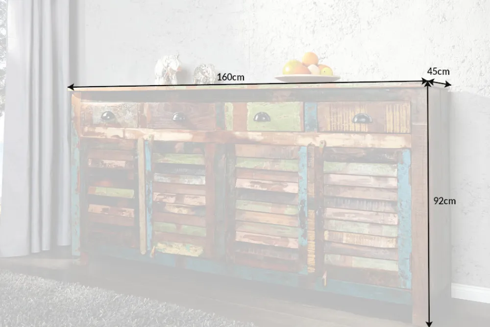 Riess-Ambiente Mehr...|Sideboards & Kommoden > Einzigartiges Sideboard JAKARTA 160cm bunt recyceltes Massivholz aus Fischerbooten