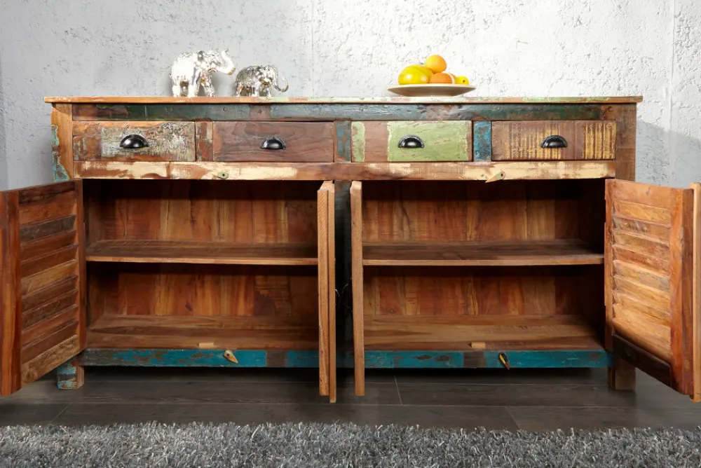 Riess-Ambiente Mehr...|Sideboards & Kommoden > Einzigartiges Sideboard JAKARTA 160cm bunt recyceltes Massivholz aus Fischerbooten