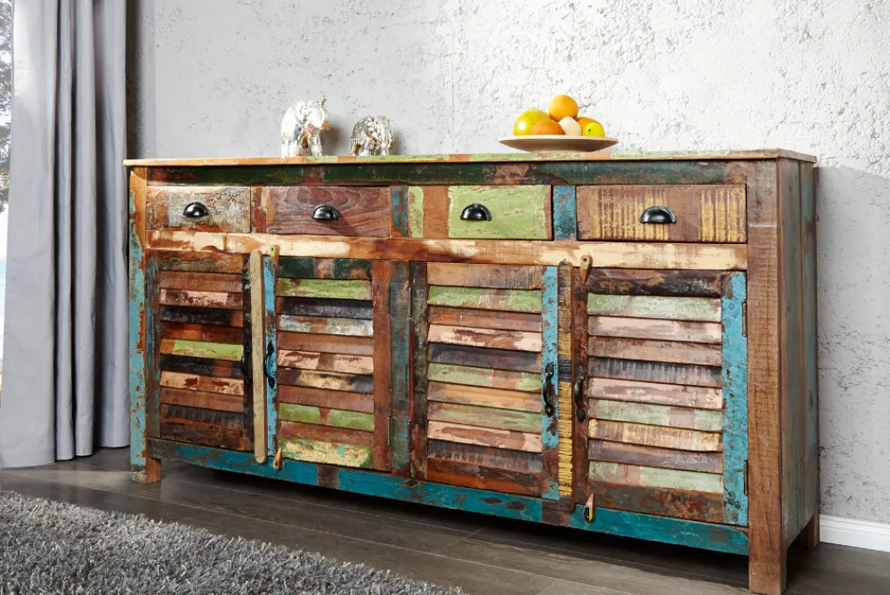 Riess-Ambiente Mehr...|Sideboards & Kommoden > Einzigartiges Sideboard JAKARTA 160cm bunt recyceltes Massivholz aus Fischerbooten