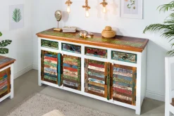 Riess-Ambiente Mehr...|Sideboards & Kommoden > Einzigartiges Sideboard JAKARTA 160cm weiß bunt recyceltes Massivholz aus Fischerbooten