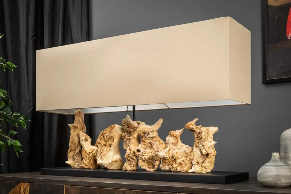 Riess-Ambiente Mehr...|Mehr... > Einzigartige Treibholz Tischlampe PURE UNIQUE 80cm beige mit Leinenschirm