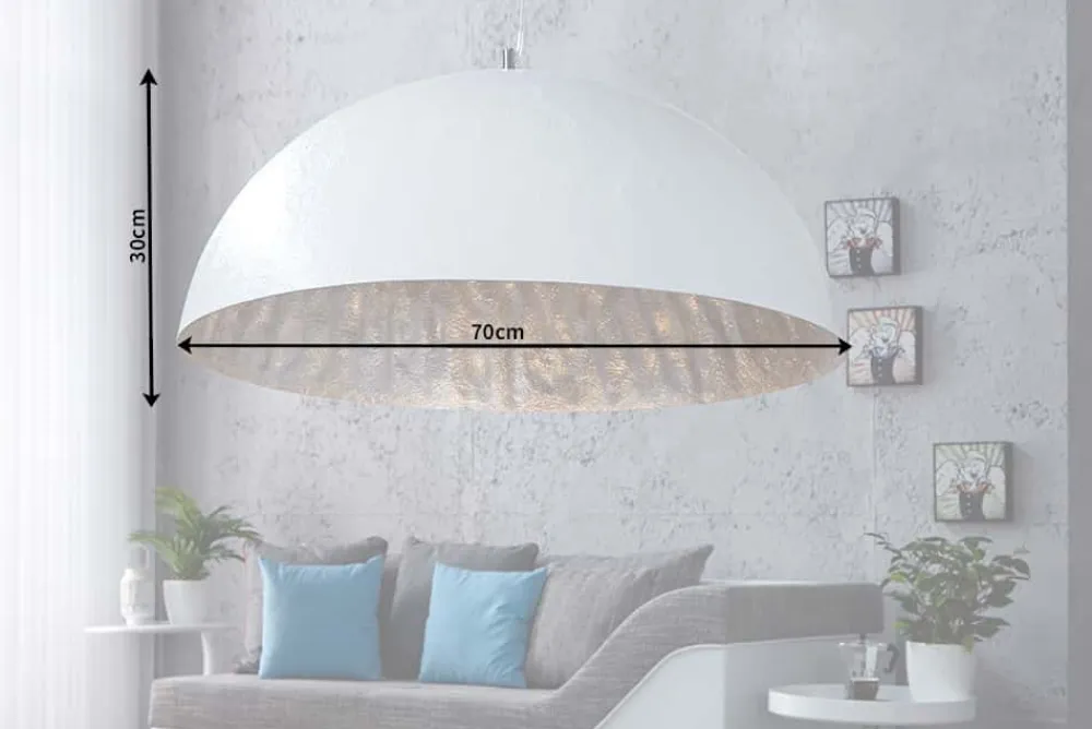 Riess-Ambiente Hängelampen > Elegante Design Hängeleuchte GLOW 70cm weiß silber Hängelampe