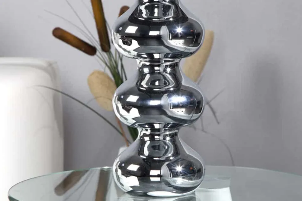 Riess-Ambiente Tischlampen > Elegante Design Tischlampe MIA 60cm silber Tischleuchte Stoffschirm