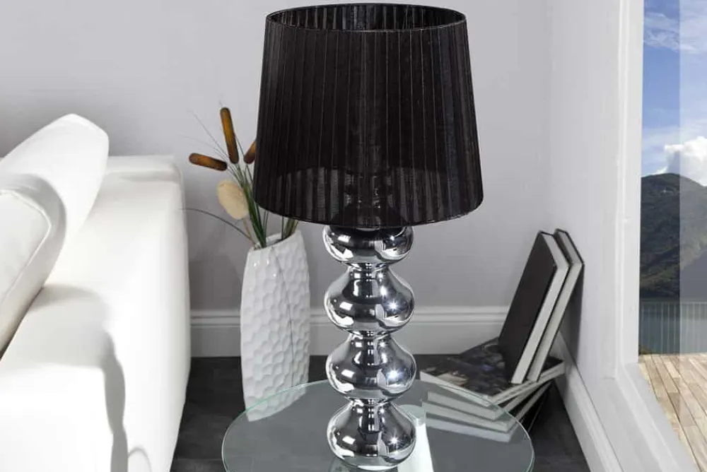 Riess-Ambiente Tischlampen > Elegante Design Tischlampe MIA 60cm silber Tischleuchte Stoffschirm