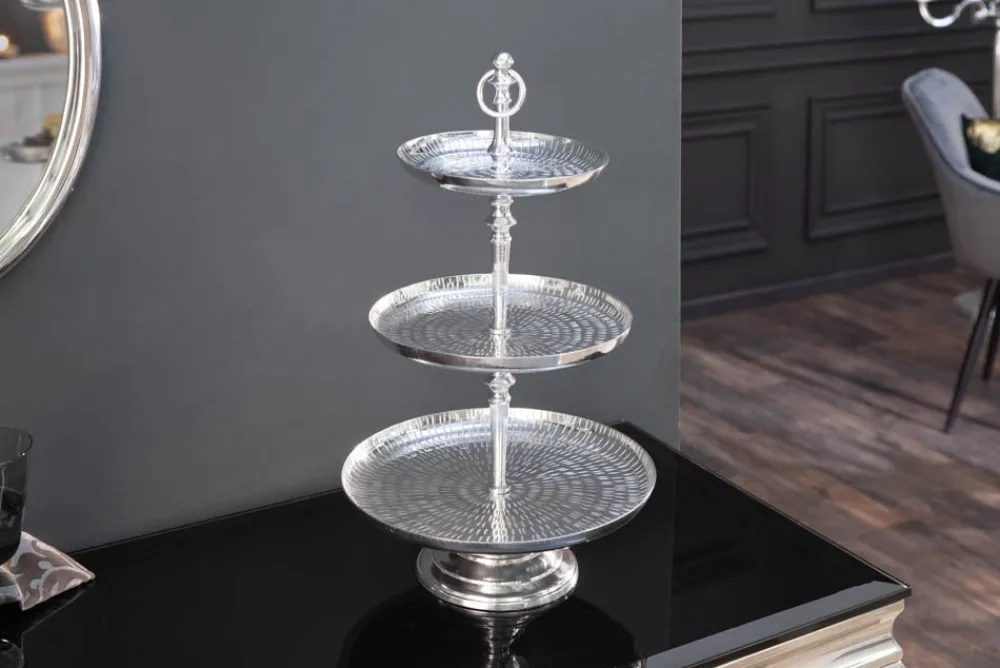 Riess-Ambiente Etageren & Tabletts > Elegante Etagere ORIENT 50cm silber im Rice Hammerschlag Design mit drei Etagen