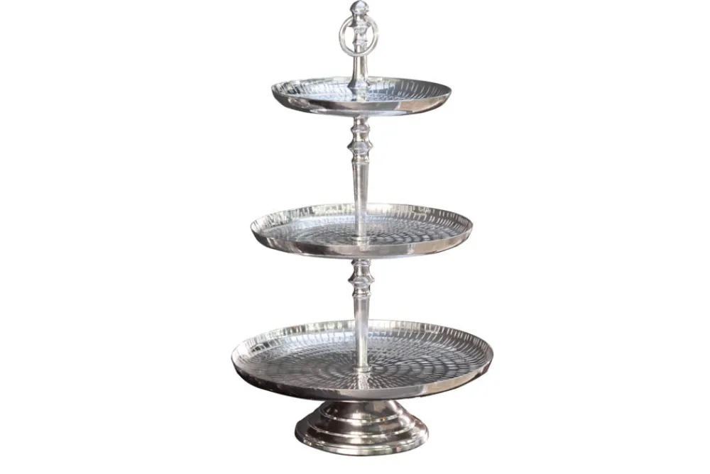 Riess-Ambiente Etageren & Tabletts > Elegante Etagere ORIENT 50cm silber im Rice Hammerschlag Design mit drei Etagen