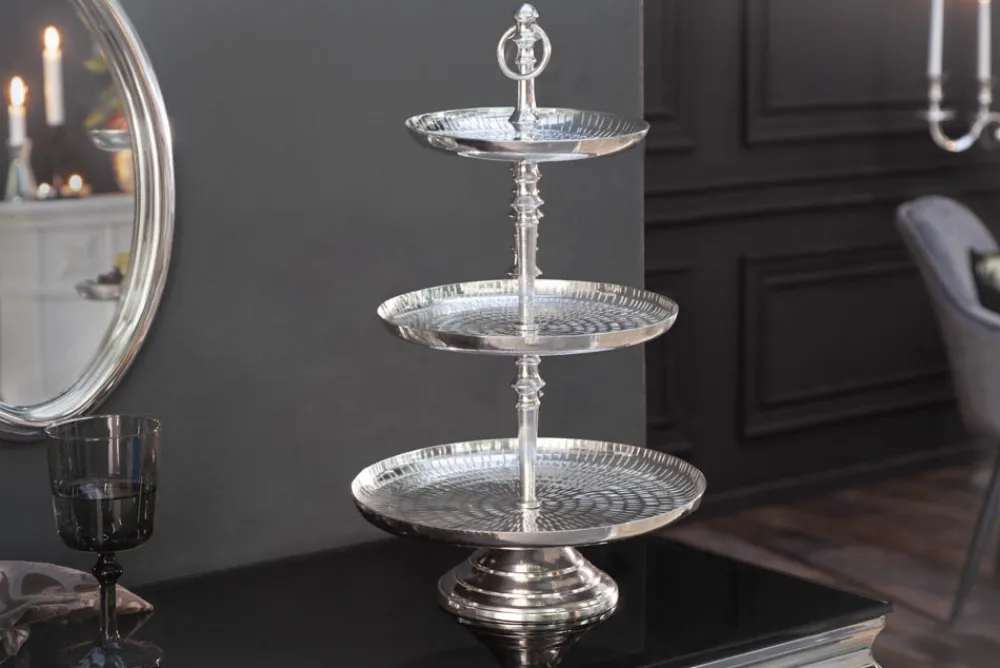 Riess-Ambiente Etageren & Tabletts > Elegante Etagere ORIENT 50cm silber im Rice Hammerschlag Design mit drei Etagen