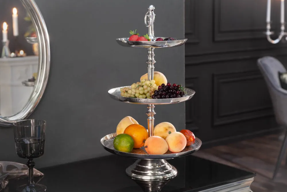 Riess-Ambiente Etageren & Tabletts > Elegante Etagere ORIENT 50cm silber im Rice Hammerschlag Design mit drei Etagen
