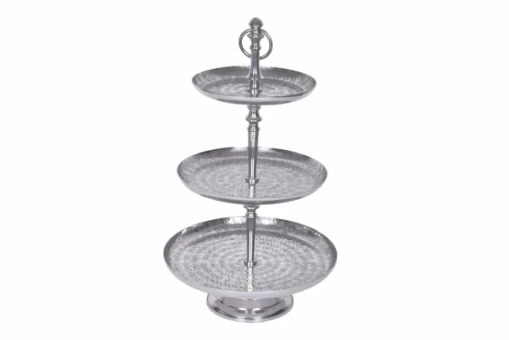 Riess-Ambiente Etageren & Tabletts > Elegante Etagere ORIENT 65cm silber im Wild Hammerschlag Design mit drei Etagen