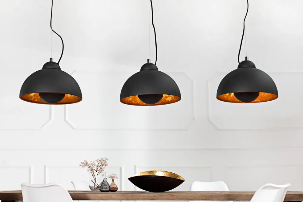 Riess-Ambiente Goldene Möbel|Hängelampen > Elegante Hängelampe STUDIO 3 110cm schwarz Blattgold-Optik drei Schirme