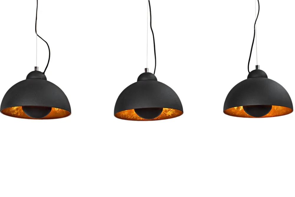 Riess-Ambiente Goldene Möbel|Hängelampen > Elegante Hängelampe STUDIO 3 110cm schwarz Blattgold-Optik drei Schirme