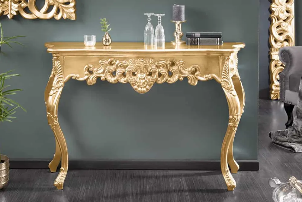 Riess-Ambiente Goldene Möbel|Konsolentische > Elegante Konsole VENICE 110cm gold Barock Design Anrichte handgearbeitet