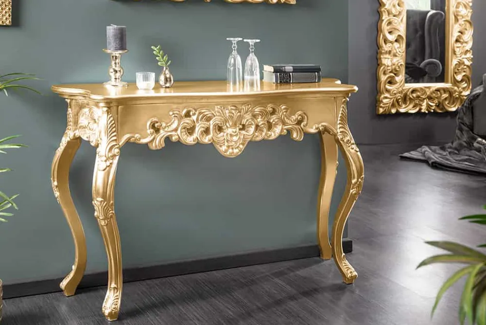 Riess-Ambiente Goldene Möbel|Konsolentische > Elegante Konsole VENICE 110cm gold Barock Design Anrichte handgearbeitet