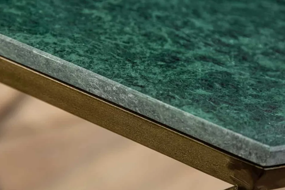 Riess-Ambiente Goldene Möbel|Couchtische & Truhen > Eleganter Couchtisch DIAMOND 70cm grün messing mit Marmorplatte