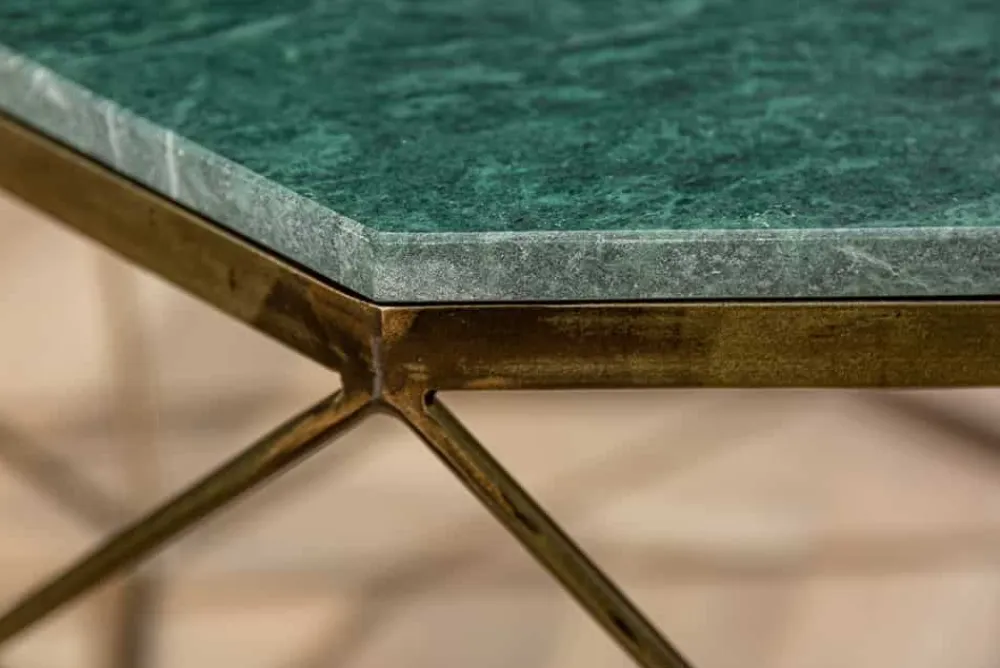 Riess-Ambiente Goldene Möbel|Couchtische & Truhen > Eleganter Couchtisch DIAMOND 70cm grün messing mit Marmorplatte