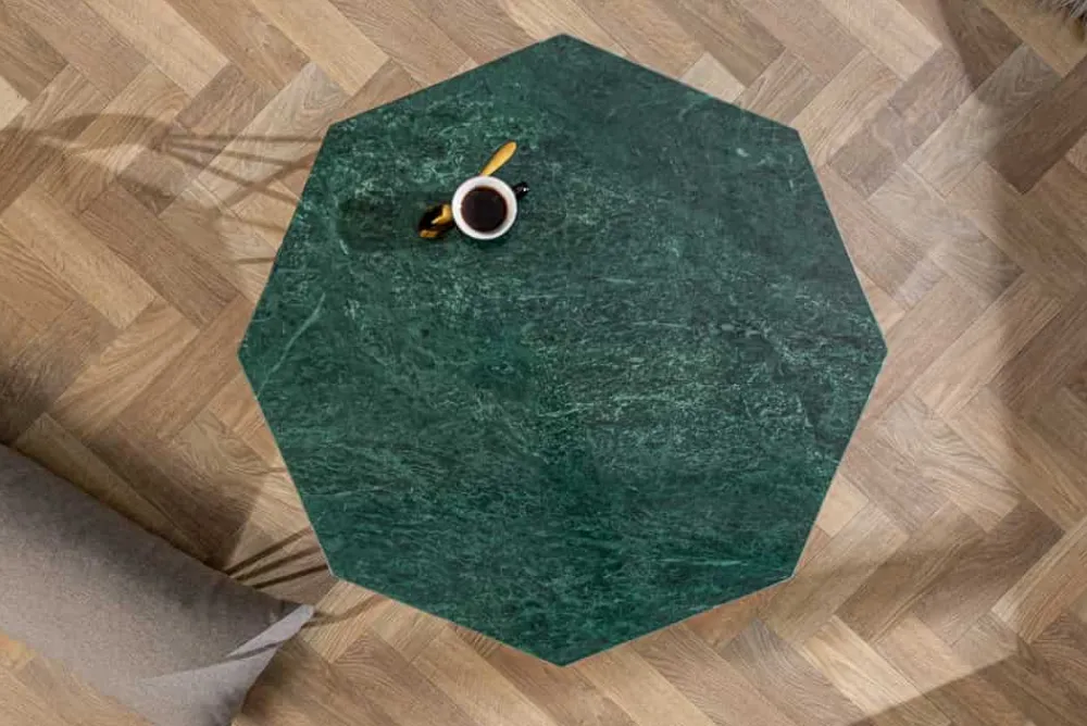 Riess-Ambiente Goldene Möbel|Couchtische & Truhen > Eleganter Couchtisch DIAMOND 70cm grün messing mit Marmorplatte