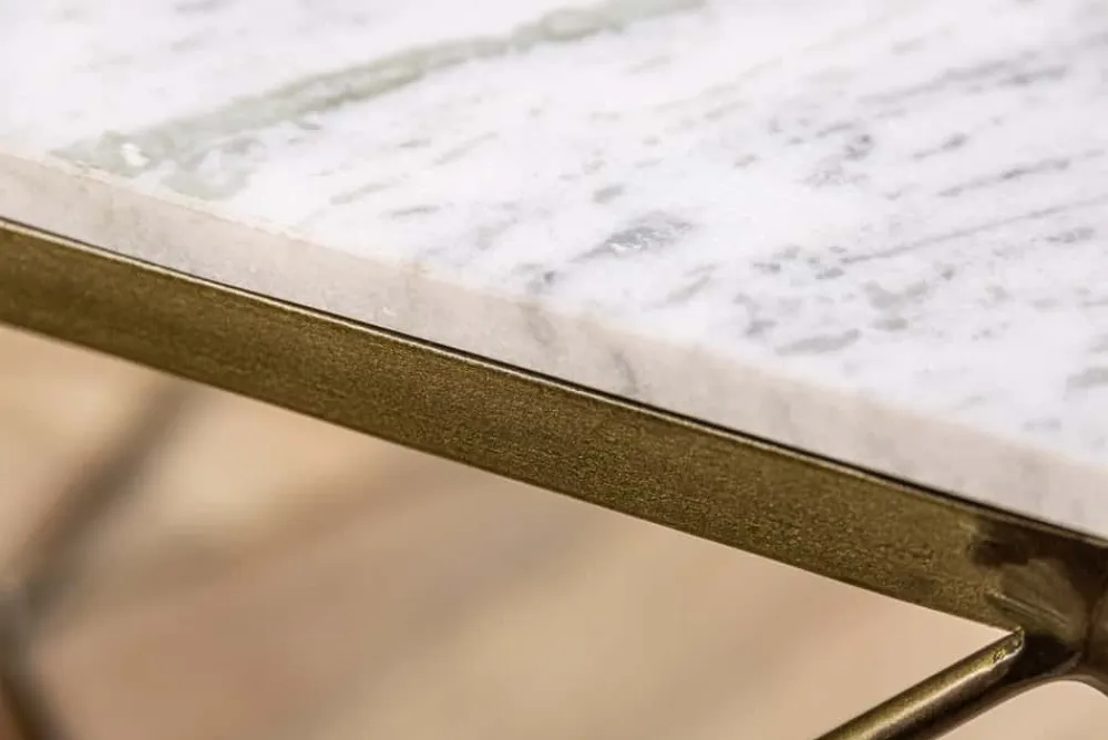 Riess-Ambiente Goldene Möbel|Couchtische & Truhen > Eleganter Couchtisch DIAMOND 70cm weiß messing mit Marmorplatte