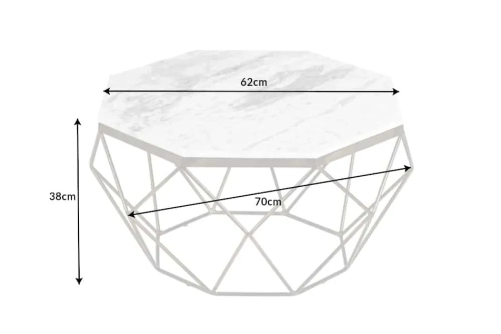 Riess-Ambiente Goldene Möbel|Couchtische & Truhen > Eleganter Couchtisch DIAMOND 70cm weiß messing mit Marmorplatte