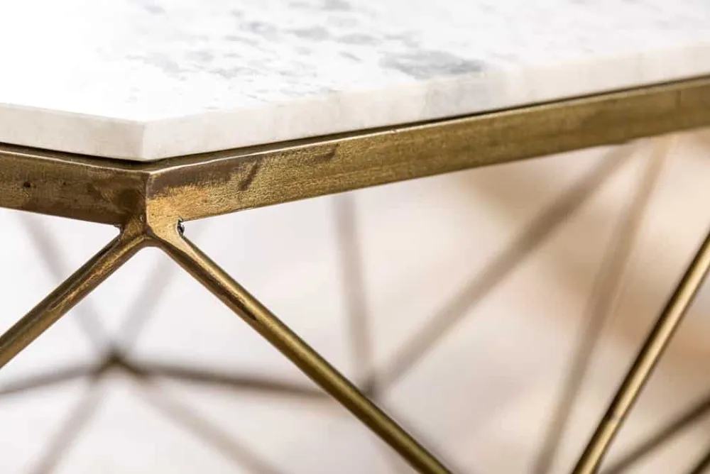 Riess-Ambiente Goldene Möbel|Couchtische & Truhen > Eleganter Couchtisch DIAMOND 70cm weiß messing mit Marmorplatte