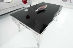 Riess-Ambiente Couchtische & Truhen > Eleganter Couchtisch MODERN BAROCK 100cm silber mit schwarzem Opalglas