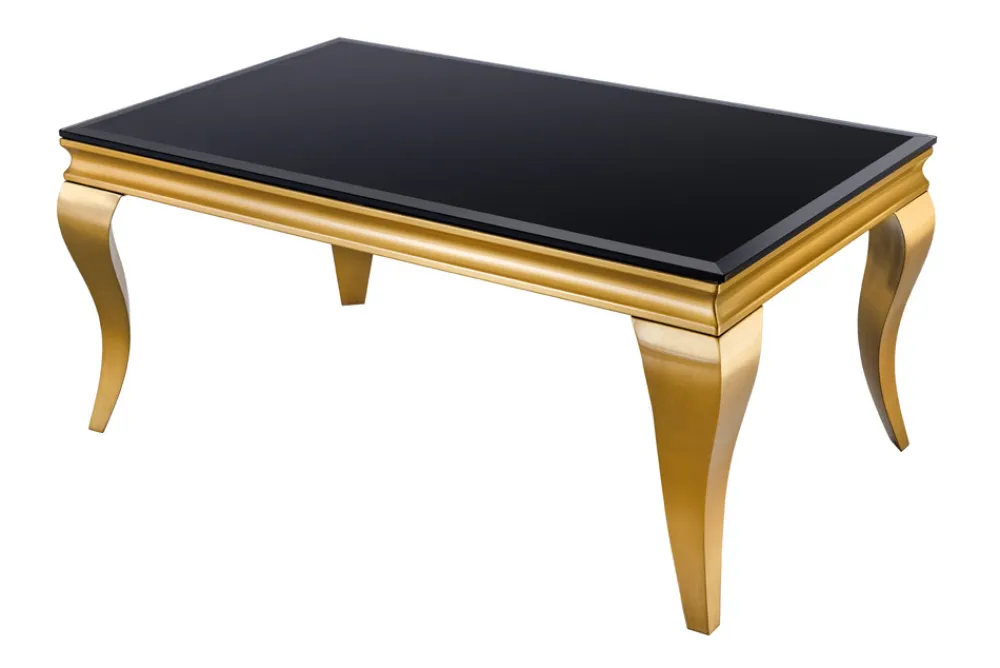 Riess-Ambiente Couchtische & Truhen > Eleganter Couchtisch MODERN BAROCK 100cm schwarz Opalglas goldene Beine