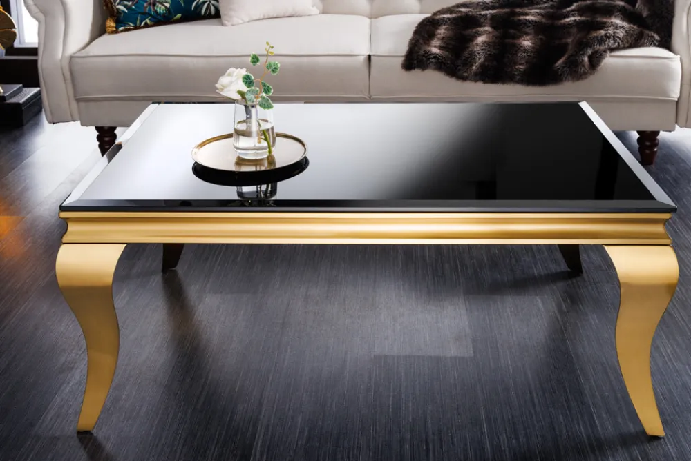 Riess-Ambiente Couchtische & Truhen > Eleganter Couchtisch MODERN BAROCK 100cm schwarz Opalglas goldene Beine