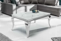 Riess-Ambiente Couchtische & Truhen > Eleganter Couchtisch MODERN BAROCK 100cm Glasplatte in Marmoroptik Edelstahlbeine