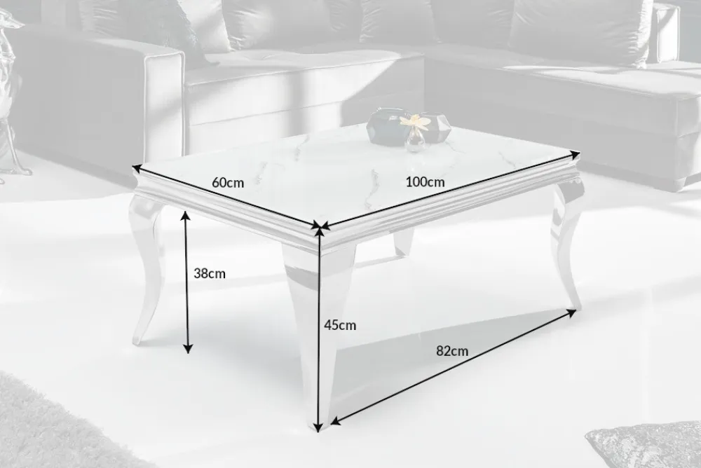 Riess-Ambiente Couchtische & Truhen > Eleganter Couchtisch MODERN BAROCK 100cm Glasplatte in Marmoroptik Edelstahlbeine