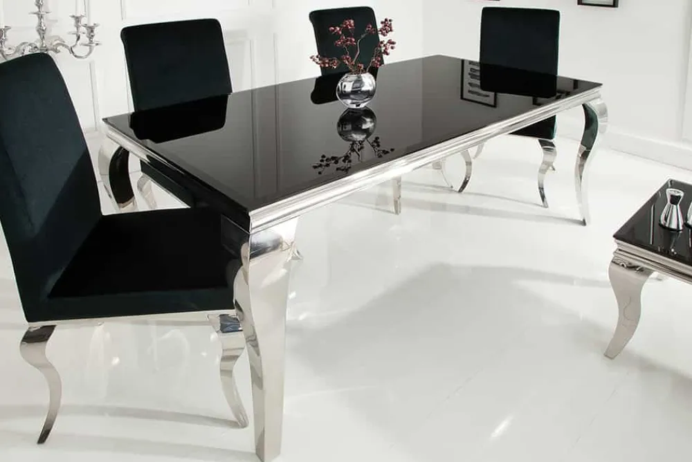 Riess-Ambiente Esstische > Eleganter Design Esstisch MODERN BAROCK 180cm schwarz Edelstahl Opalglas Tischplatte