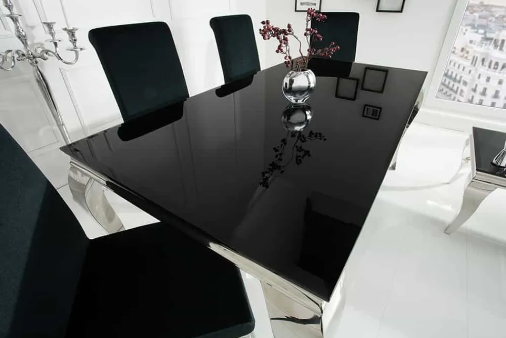Riess-Ambiente Esstische > Eleganter Design Esstisch MODERN BAROCK 180cm schwarz Edelstahl Opalglas Tischplatte