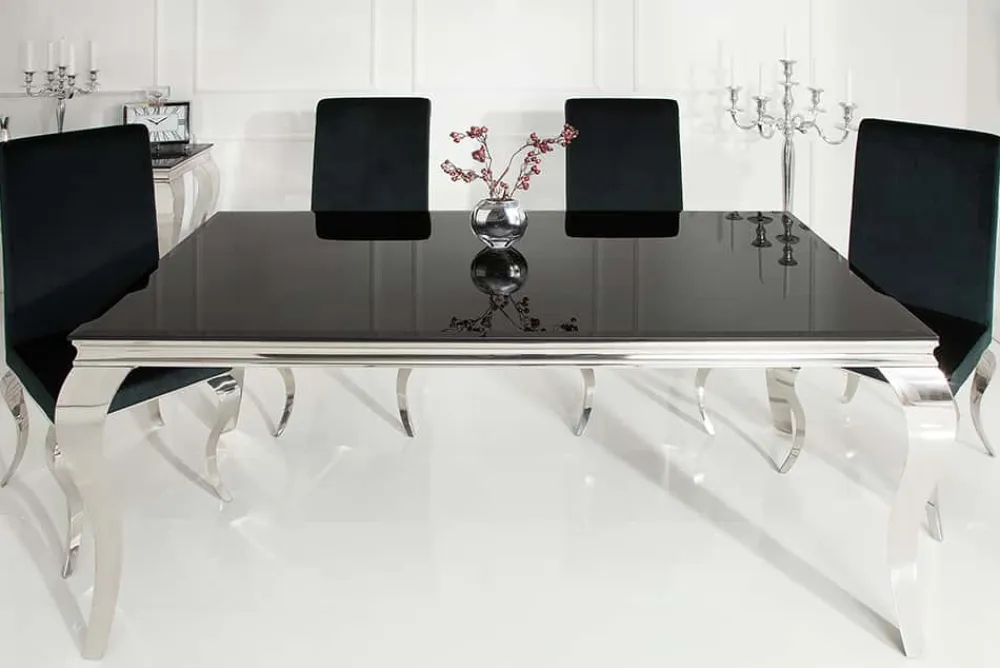 Riess-Ambiente Esstische > Eleganter Design Esstisch MODERN BAROCK 180cm schwarz Edelstahl Opalglas Tischplatte