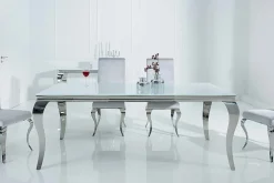 Riess-Ambiente Esstische > Eleganter Design Esstisch MODERN BAROCK 180cm weiß Edelstahl Opalglas Tischplatte