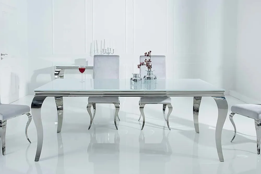 Riess-Ambiente Esstische > Eleganter Design Esstisch MODERN BAROCK 180cm weiß Edelstahl Opalglas Tischplatte