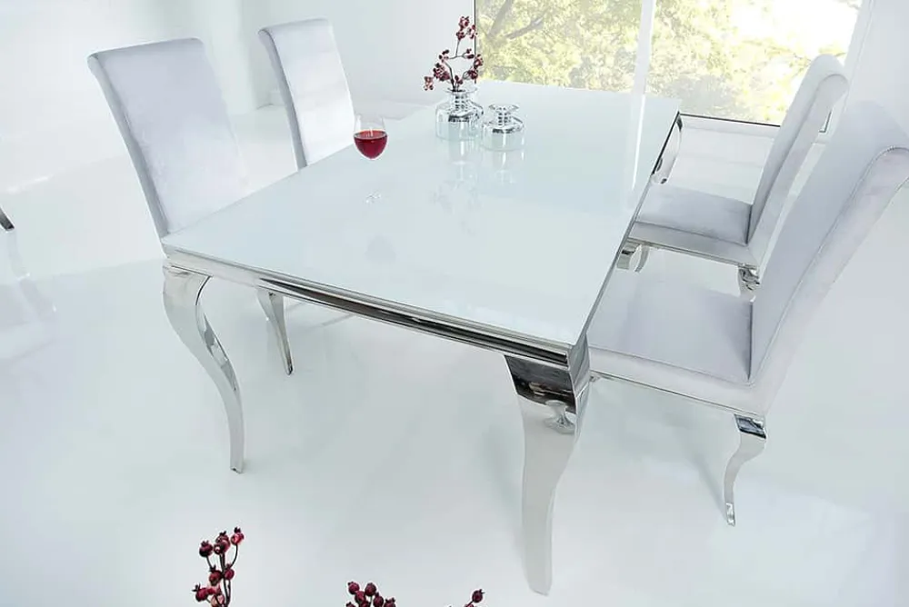 Riess-Ambiente Esstische > Eleganter Design Esstisch MODERN BAROCK 180cm weiß Edelstahl Opalglas Tischplatte