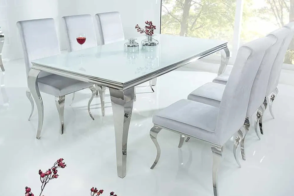 Riess-Ambiente Esstische > Eleganter Design Esstisch MODERN BAROCK 200cm weiß Edelstahl Opalglas Tischplatte