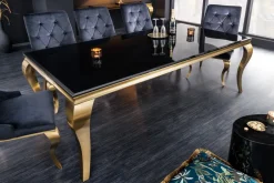 Riess-Ambiente Esstische > Eleganter Design Esstisch MODERN BAROCK 180cm schwarz gold Edelstahl Opalglas Tischplatte