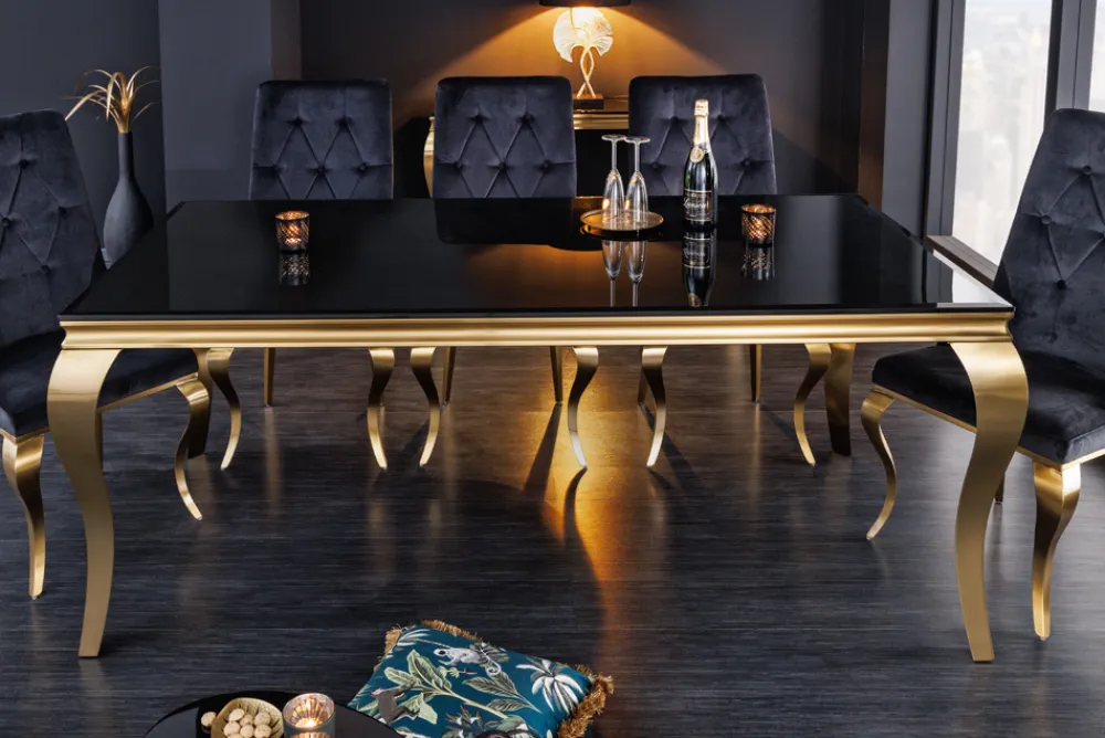 Riess-Ambiente Esstische > Eleganter Design Esstisch MODERN BAROCK 180cm schwarz gold Edelstahl Opalglas Tischplatte