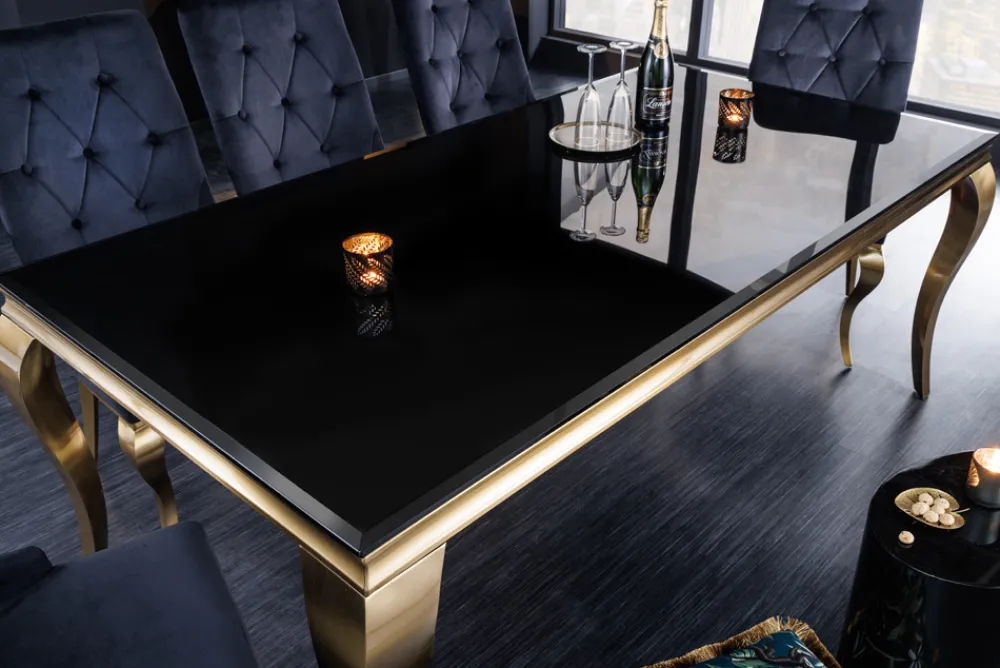 Riess-Ambiente Esstische > Eleganter Design Esstisch MODERN BAROCK 200cm schwarz gold Edelstahl Opalglas Tischplatte