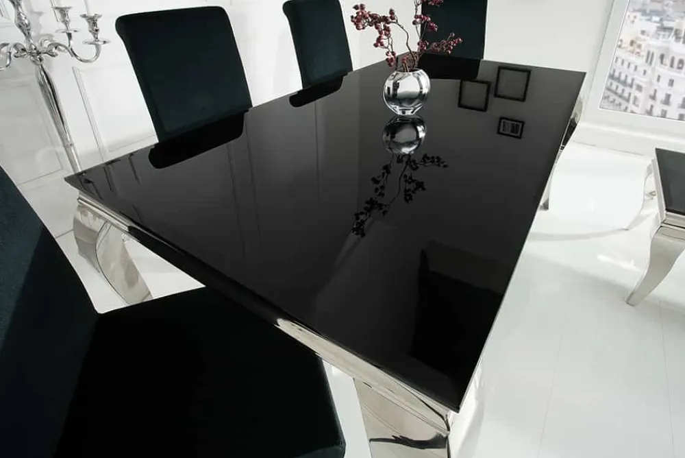 Riess-Ambiente Esstische > Eleganter Design Esstisch MODERN BAROCK 200cm schwarz Edelstahl Opalglas Tischplatte