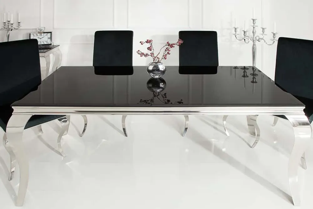 Riess-Ambiente Esstische > Eleganter Design Esstisch MODERN BAROCK 200cm schwarz Edelstahl Opalglas Tischplatte