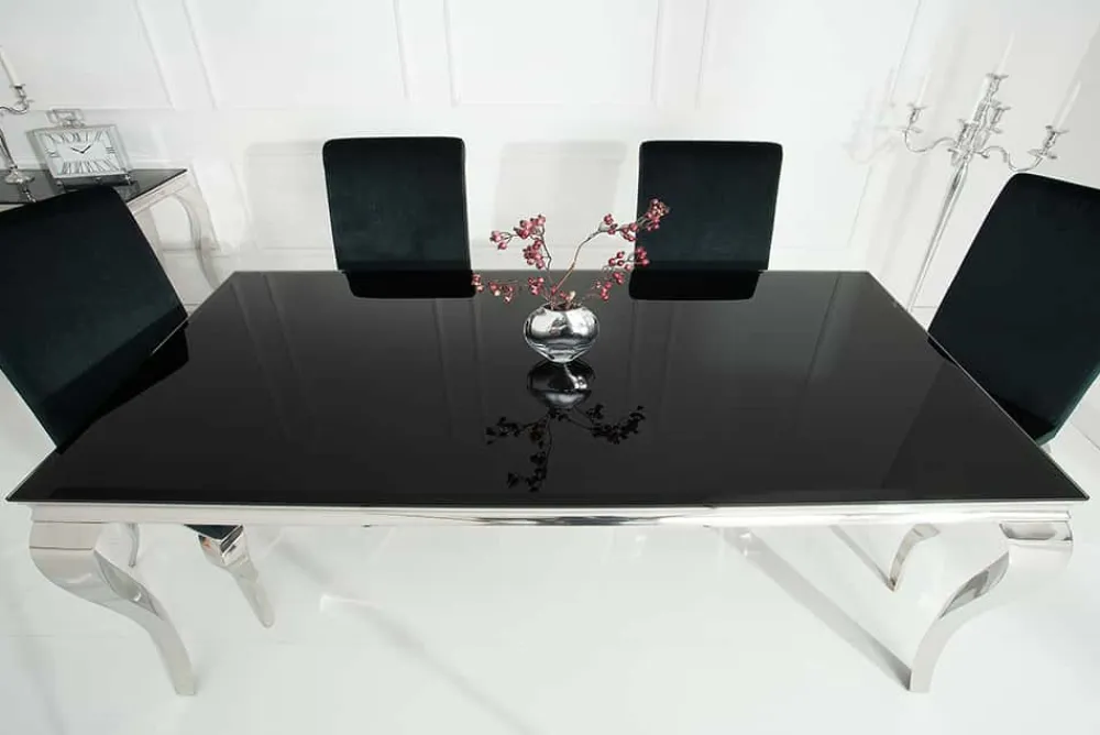 Riess-Ambiente Esstische > Eleganter Design Esstisch MODERN BAROCK 200cm schwarz Edelstahl Opalglas Tischplatte