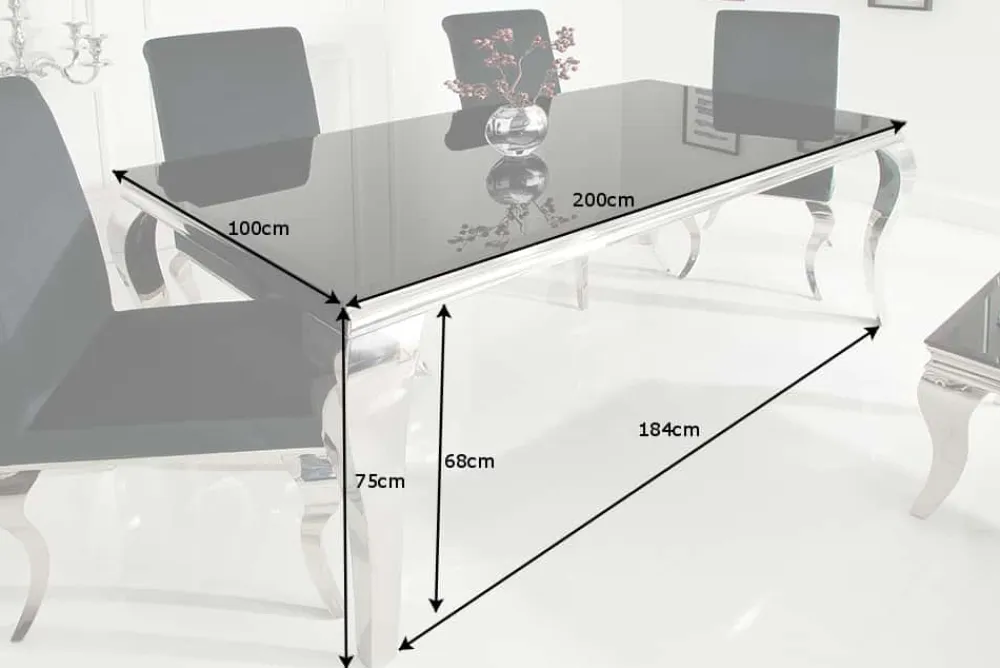 Riess-Ambiente Esstische > Eleganter Design Esstisch MODERN BAROCK 200cm schwarz Edelstahl Opalglas Tischplatte