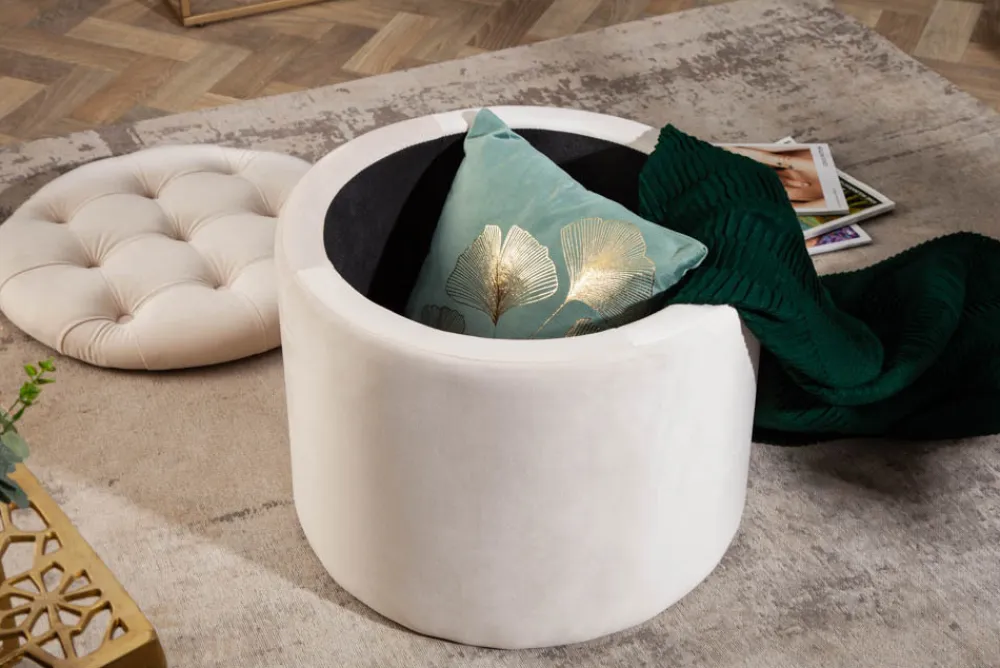 Riess-Ambiente Sitzhocker|Samt Möbel > Eleganter Hocker MODERN BAROCK 50cm champagner beige Samt Aufbewahrungkorb
