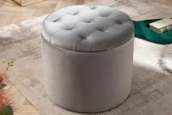 Riess-Ambiente Sitzhocker|Samt Möbel > Eleganter Hocker MODERN BAROCK 50cm silbergrau Samt Aufbewahrungkorb