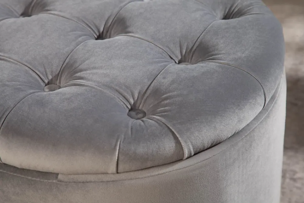 Riess-Ambiente Sitzhocker|Samt Möbel > Eleganter Hocker MODERN BAROCK 50cm silbergrau Samt Aufbewahrungkorb