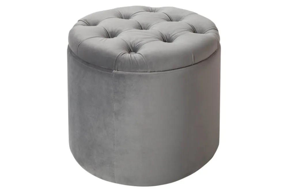 Riess-Ambiente Sitzhocker|Samt Möbel > Eleganter Hocker MODERN BAROCK 50cm silbergrau Samt Aufbewahrungkorb