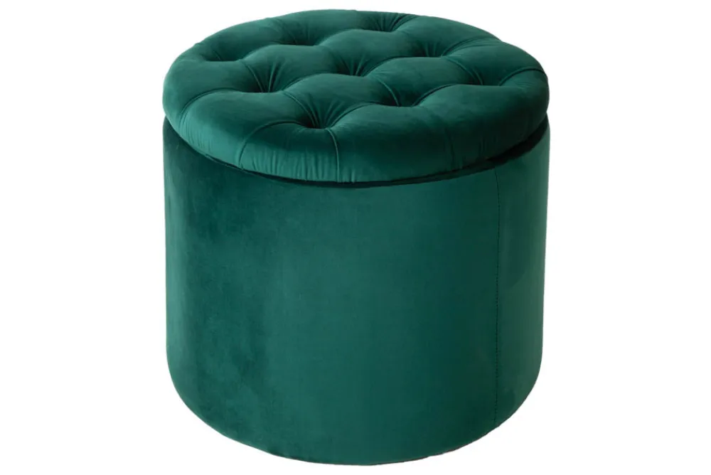 Riess-Ambiente Sitzhocker|Samt Möbel > Eleganter Hocker MODERN BAROCK 50cm dunkelgrün Samt Aufbewahrungkorb
