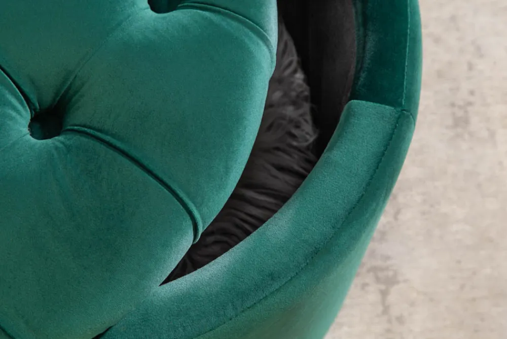 Riess-Ambiente Sitzhocker|Samt Möbel > Eleganter Hocker MODERN BAROCK 50cm dunkelgrün Samt Aufbewahrungkorb